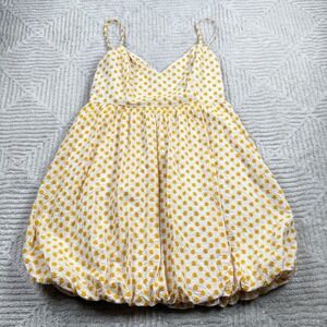 day + moon Bubble Mini Dress Women's Large Yellow Floral Smocked Bubble Coquette